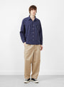 The Dobby Stripe Grande Shirt in navy from TDR at Couverture & The Garbstore model front