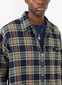 Grande Zip Shirt Midnight Blue Check At Couverture & The Garbstore By Garbstore Model Shot Close up view