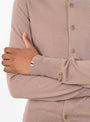 No.332-Little-Bit-Cardigan---Clay-Clay-Extreme-Cashmere(model close up) at Couverture & The Garbstore