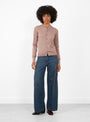 No.332-Little-Bit-Cardigan---Clay-Clay-Extreme-Cashmere(model front) at Couverture & The Garbstore