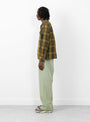 Long Sleeve Camp Collar Olive Plaid Brother Brother on model 