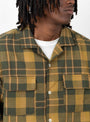 Long Sleeve Camp Collar Olive Plaid Brother Brother on model 