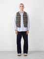 Fleece Vest Trashed Wool Green Stripe by Post O'Alls at Couverture and The Garbstore on model