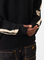 5G Wool Bone Crew Sweater Black by Kapital at Couverture and The Garbstore model close up