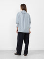 Japanese Striped Cotton Brookes Shirt by Cawley in Blue, Brown and Natural
Model back View