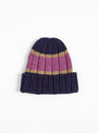 Hand Knit Beanie Navy & Purple by Sublime at Couverture & The Garbstore
Front