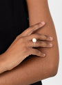 Stone Ellipse Ring Silver and White Feldspar by Annika Inez at Couverture & The Garbstore 
Model