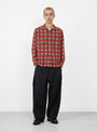Open Collar Brushed Satin Plaid Shirt Red from Beams Plus at Couverture & The Garbstore
model front 