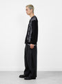 The Born Stripe Cardigan 14G from Beams Plus in Black at Couverture & The Garbstore
model side 