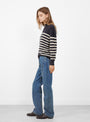 C25 Nimbus Cropped Crew Neck Jumper Black and Beige Stripe from Himalayan Cashmere at Couverture & The Garbstore Model Side