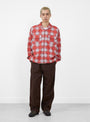 The Printed Plaid Flannel Open Collar Shirt from Sedan All-Purpose at Couverture & The Garbstore
model front 