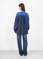 The Cotton Linen Patchwork Band Collar KATMANDU Shirt from Kapital at Couverture & The Garbstore
model back