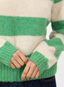 Jets Stripe Crew Neck Knit Green and Off White from YMC at Couverture & The Garbstore model detail 