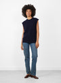 The No 455 Bos Knit Vest from Extreme Cashmere arrives in Navy at Couverture & The Garbstore
model front 