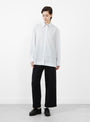 The Japanese Cotton Stripe June Shirt from Cawley comes in White and Sky Check at Couverture & The Garbstore 
model front 