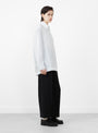 The Japanese Cotton Stripe June Shirt from Cawley comes in White and Sky Check at Couverture & The Garbstore 
model side 