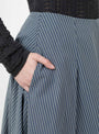 Japanese Typewriter Cotton Longline Stevie Skirt Navy and Camel Stripe from Cawley at Couverture & The Garbstore model detail
