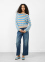 The Stripe Crew Jumper from Himalayan Cashmere comes in Powder and Sail at Couverture & The Garbstore
model front 