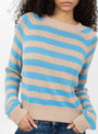 The Stripe Crew Jumper from Himalayan Cashmere comes in Powder and Sail at Couverture & The Garbstore
model front 