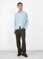 The Tencel Pearlsnap Shirt from Wythe comes in Faded Bench Blue at Couverture & The Garbstore
model front 