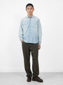 Embroidered Chambray Workshirt Washed Indigo from Wythe at Couverture & The Garbstore
model front 