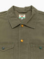 The Japanese HBT Barn Jacket from Wythe comes in Faded Olive at Couverture & The Garbstore
collar 