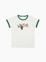 The Watermelon Peace Print Ringer T-Shirt from Wythe comes in Evergreen at Couverture & The Garbstore
front