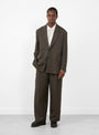 Rayon and Linen Twill Easy Long Wide Trousers Khaki Brown from Ssstein at Couverture & The Garbstore
model front