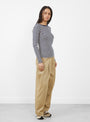 Rib Knitted Stripe Long Sleeve T-Shirt Navy and Natural from BEAMS BOY at Couverture & The garbstore
model side