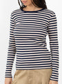 Rib Knitted Stripe Long Sleeve T-Shirt Navy and Natural from BEAMS BOY at Couverture & The garbstore
model details
