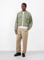 The Herringbone Hunter Drizzler Jacket Memorial Embroidery comes in Khaki from Kapital at Couverture & The Garbstore
model front