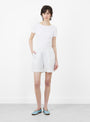 The Edgar Shorts come in Yellow and Blue Stripe from Skall Studio at Couverture & The Garbstore
model front