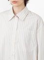 The Carlotta Shirt from Soeur comes in Grey and Orange Stripe at Couverture & The Garbstore model detail