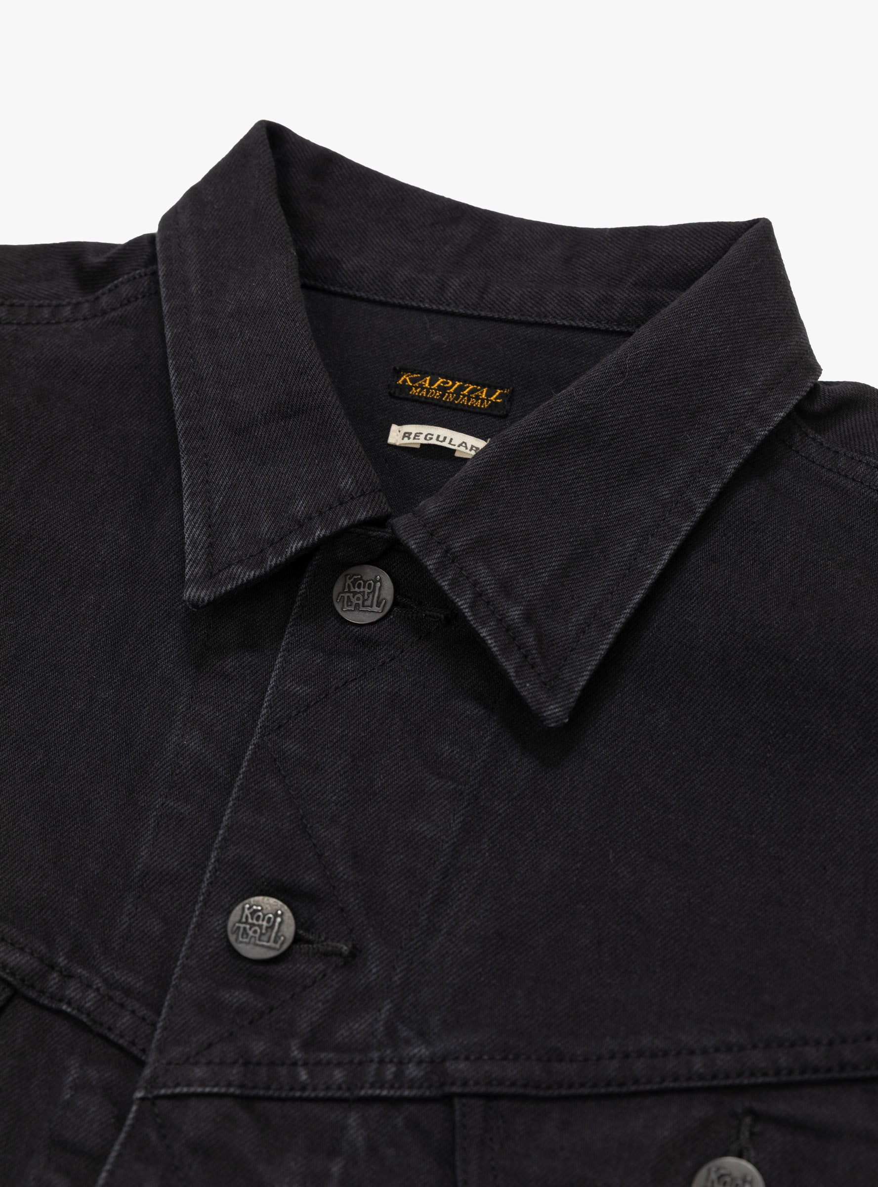 14oz Denim Westerner Jacket Black KAPITAL (collar close up) at Couverture & The Garbstore