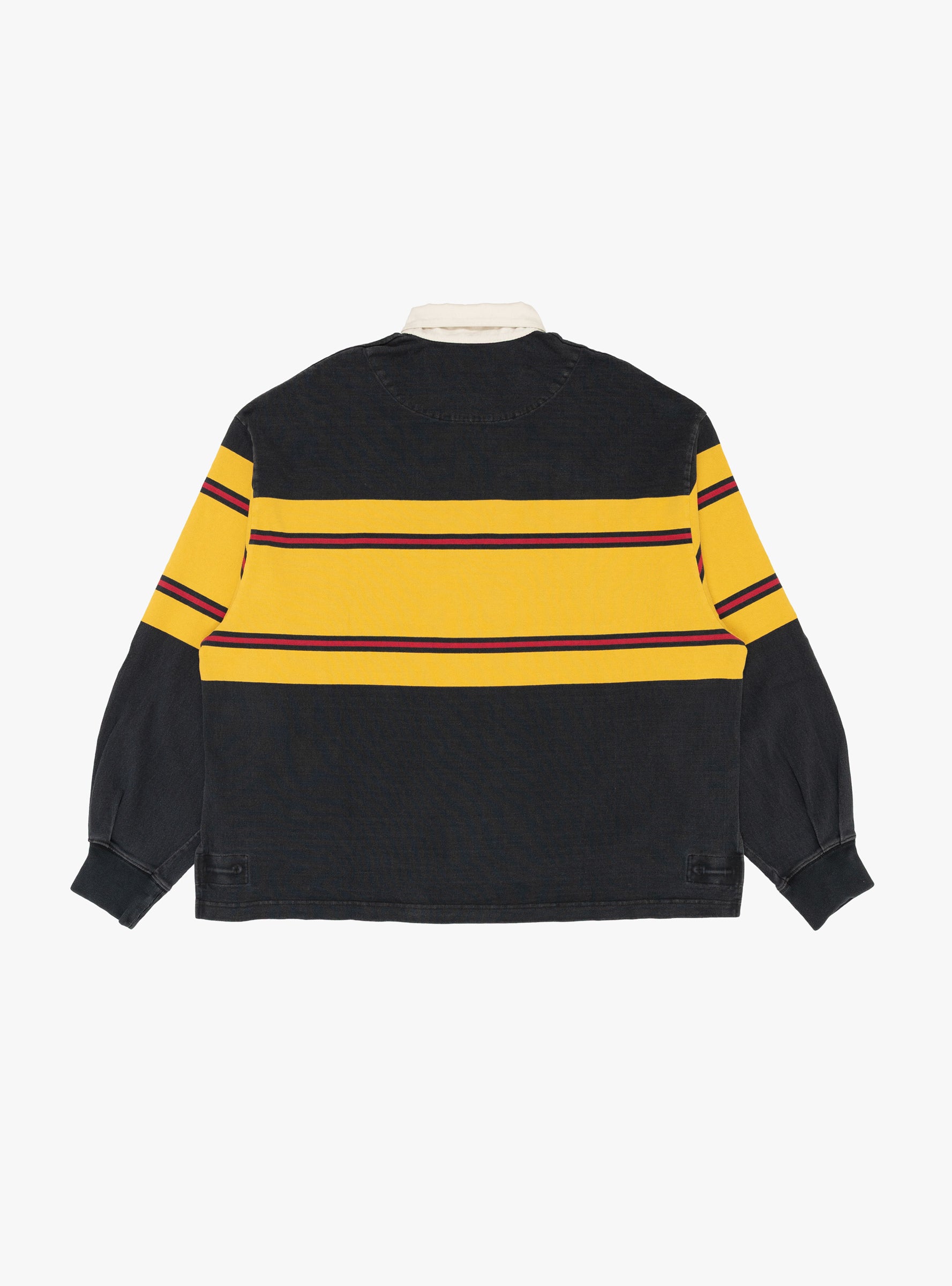 Panel Striped Jersey Rugby Shirt Black KAPITAL (back) at Couverture & The Garbstore