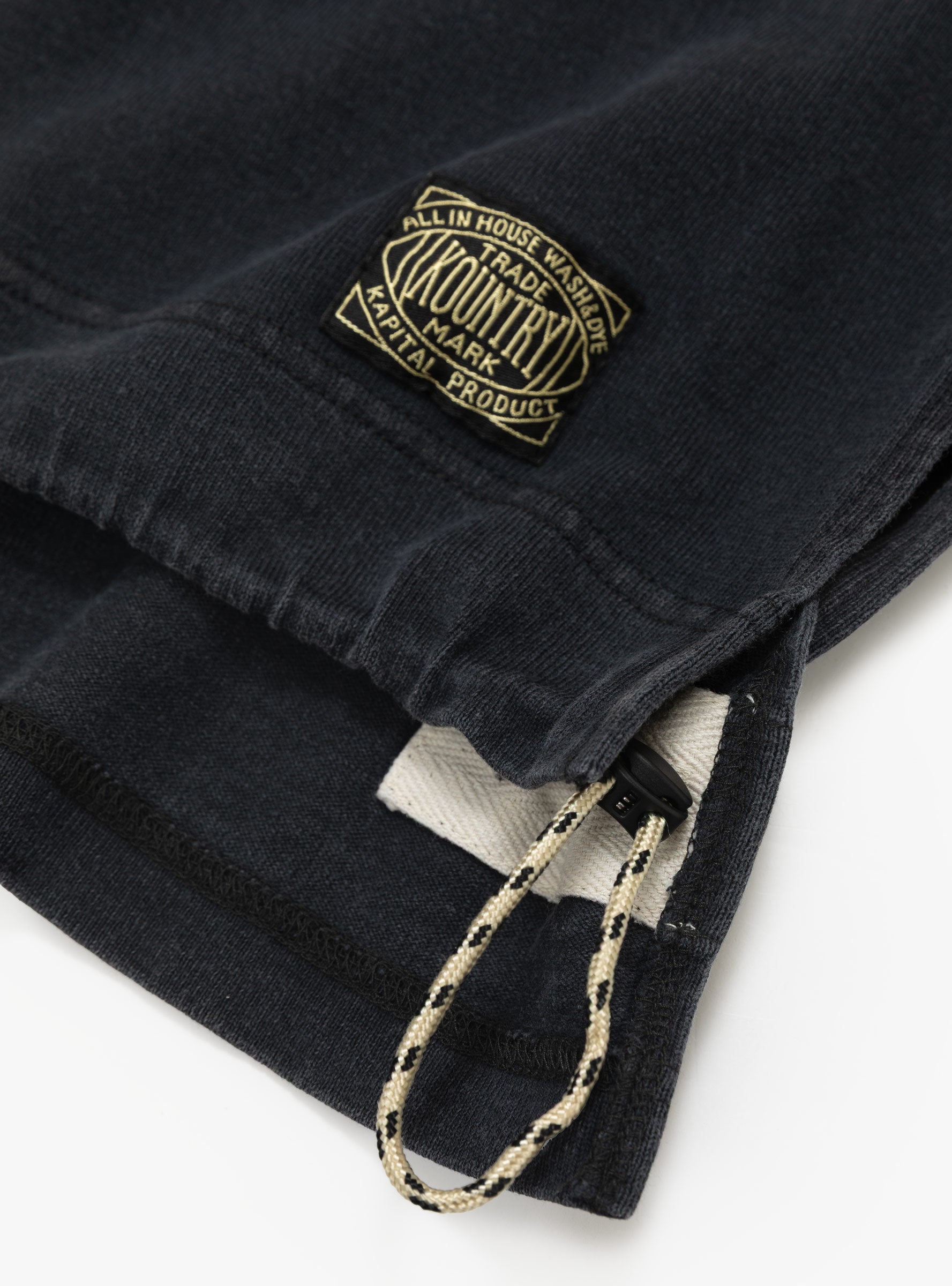 Panel Striped Jersey Rugby Shirt Black KAPITAL (draw string detail) at Couverture & The Garbstore