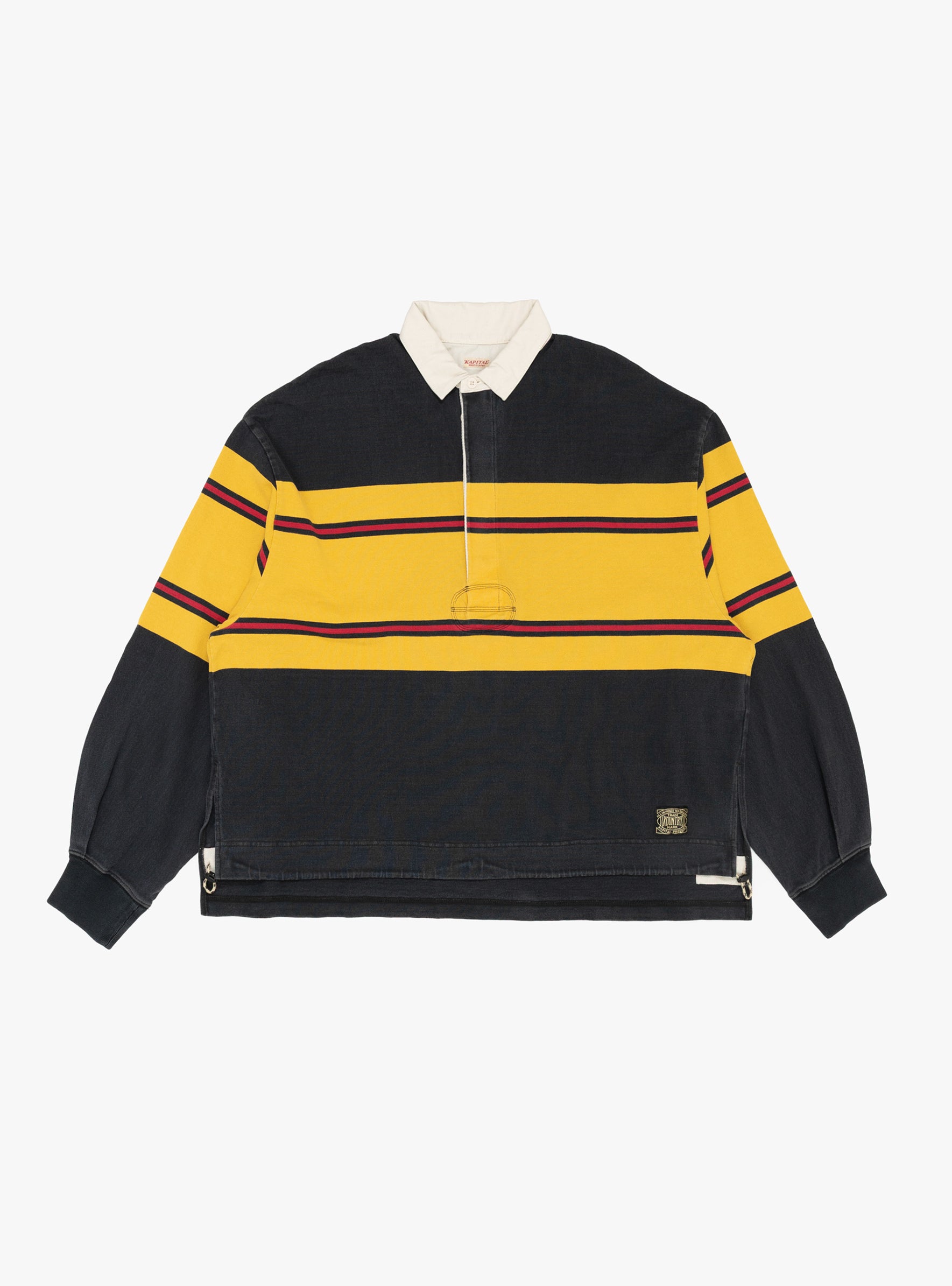 Panel Striped Jersey Rugby Shirt Black KAPITAL (front) at Couverture & The Garbstore