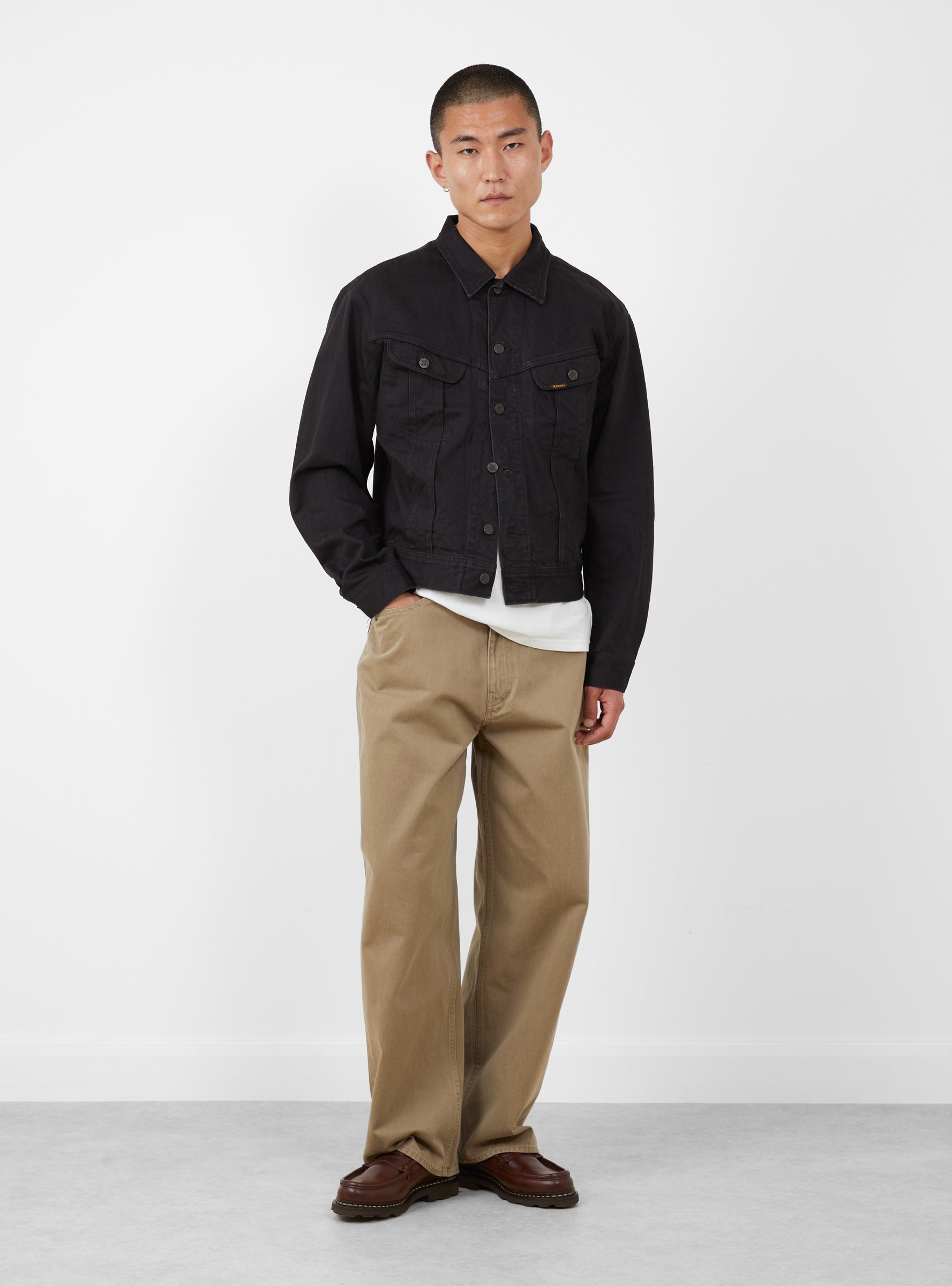Vintage Satin Club Baggy 5P Pants Mocha Beige KAPITAL (model front) at Couverture & The Garbstore