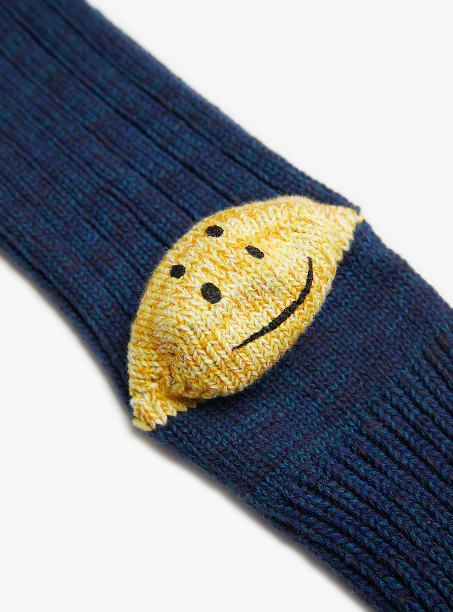 60 Yarns Happy Heel Socks Navy KAPITAL (heel detail) at Couverture & The Garbstore