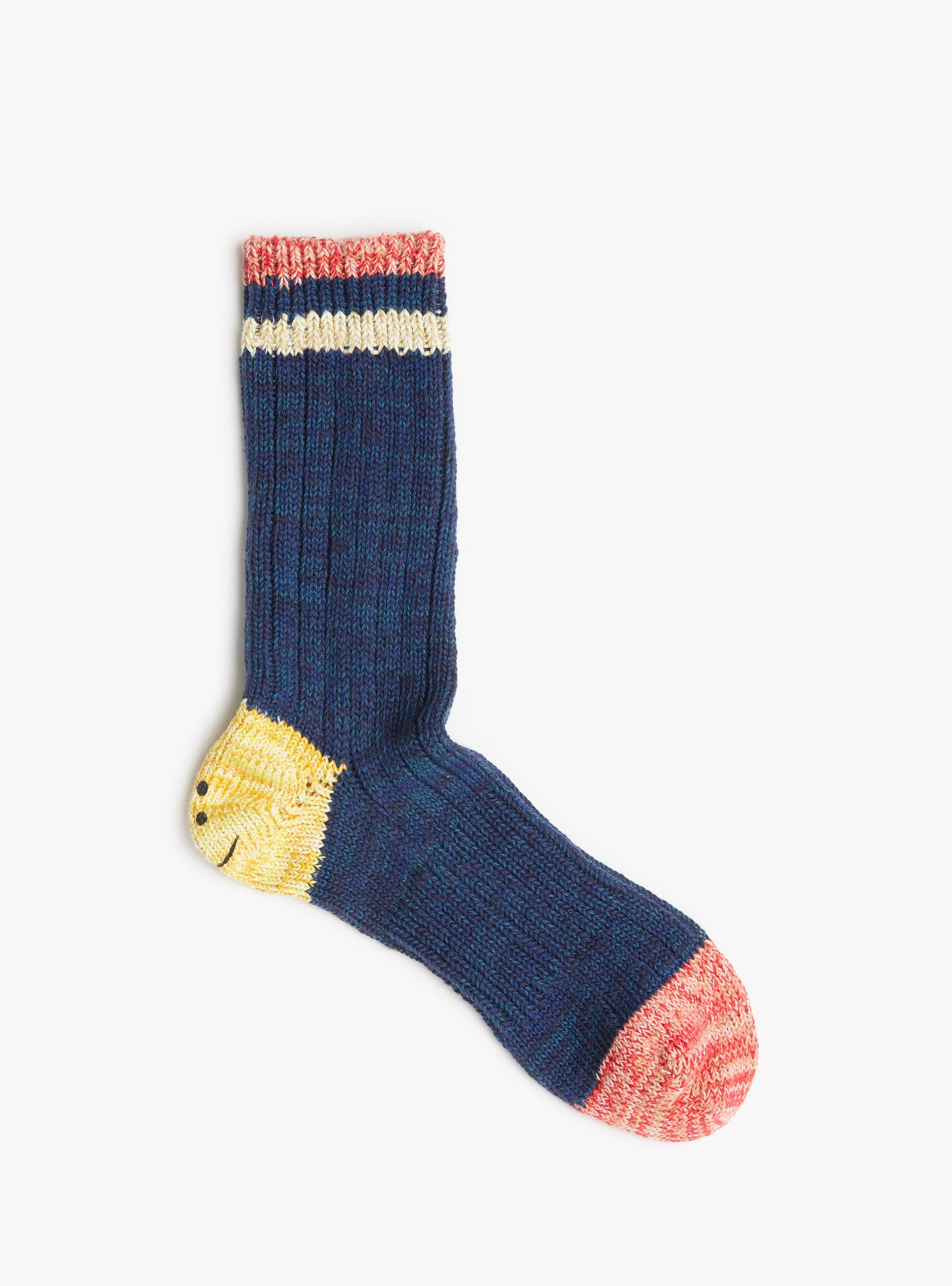 60 Yarns Happy Heel Socks Navy KAPITAL (top view) at Couverture & The Garbstore
