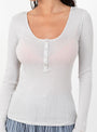 Palma Henley Long Sleeve T-Shirt from MALU comes in Sky Grey at Couverture and The Garbstore model detail