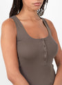 The Maya Sleeveless Henley Taupe in Grey from Malu at Couverture and The Garbstore 
model front 
