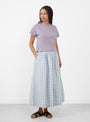 The Dagny Skirt from Skall Studio comes in Purple and Blue Check at Couverture & The Garbstore model front 