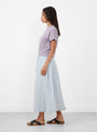 The Dagny Skirt from Skall Studio comes in Purple and Blue Check at Couverture & The Garbstore model side