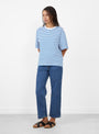 The Boyfriend Tee from Skall Studio comes in Blue and Optic White Stripe at Couverture & The Garbstore
model front