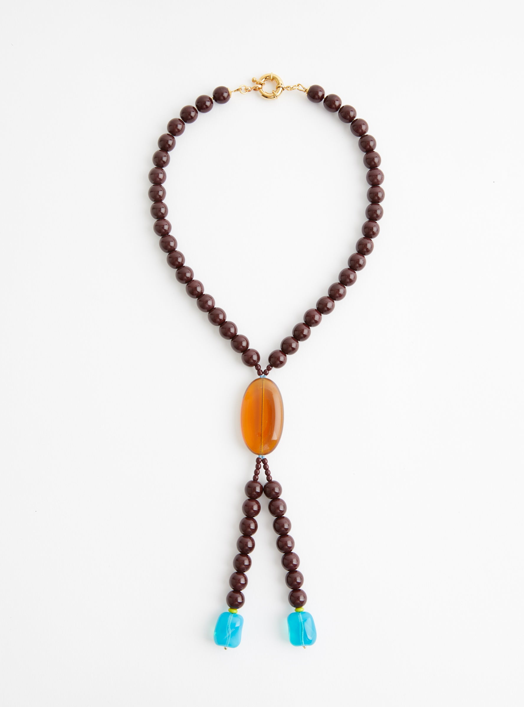 Bolo Tie Necklace Brown and BlueBrown and BlueAglagla front view at Couverture & The Garbstore