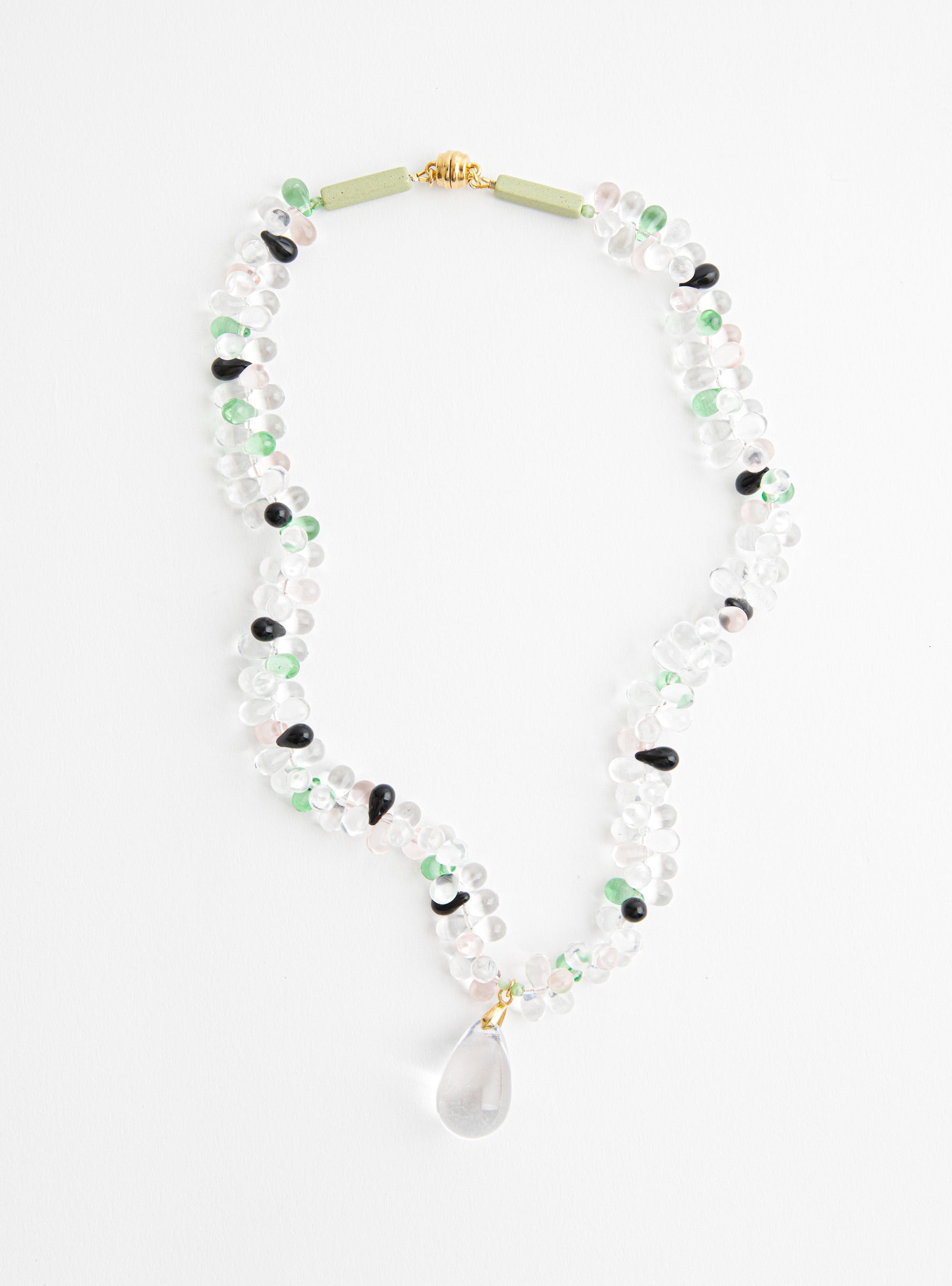 Lungo Big Drop Glass Beads Necklace ClearClearAglagla front view at Couverture & The Garbstore