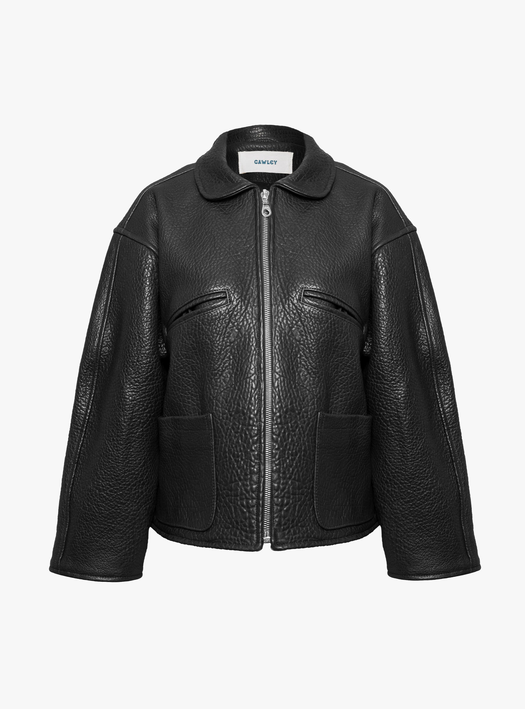 Stretch Wrinkle Leather Flying Jacket Liquorice Liquoirce Cawley (ghost front) at Couverture & The Garbstore
