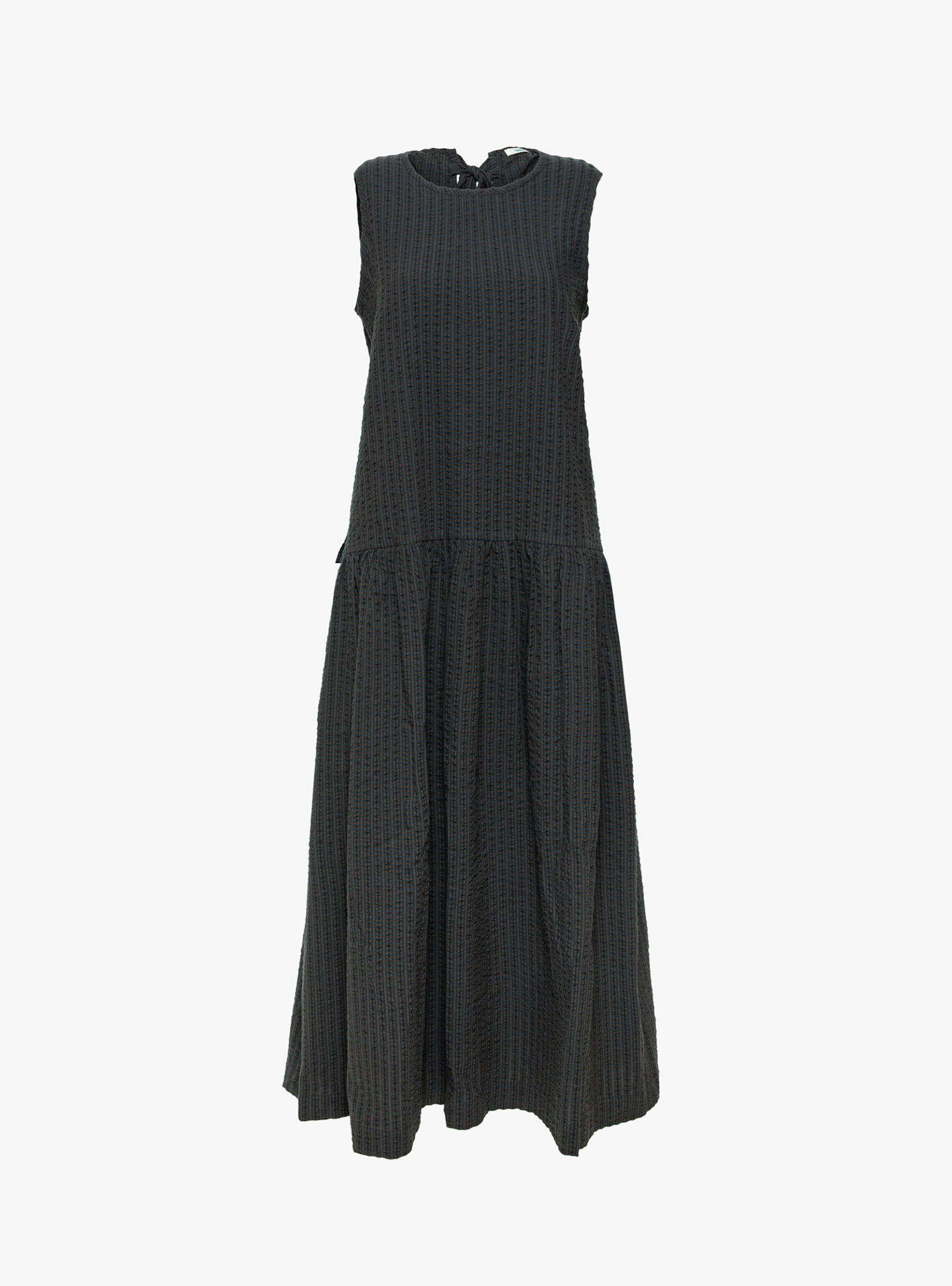 Japanese Cotton Dobby Seersucker Isabella Dress Umber and Navy Check Umber and Navy Check Cawley_Front_View at Couverture & The Garbstore