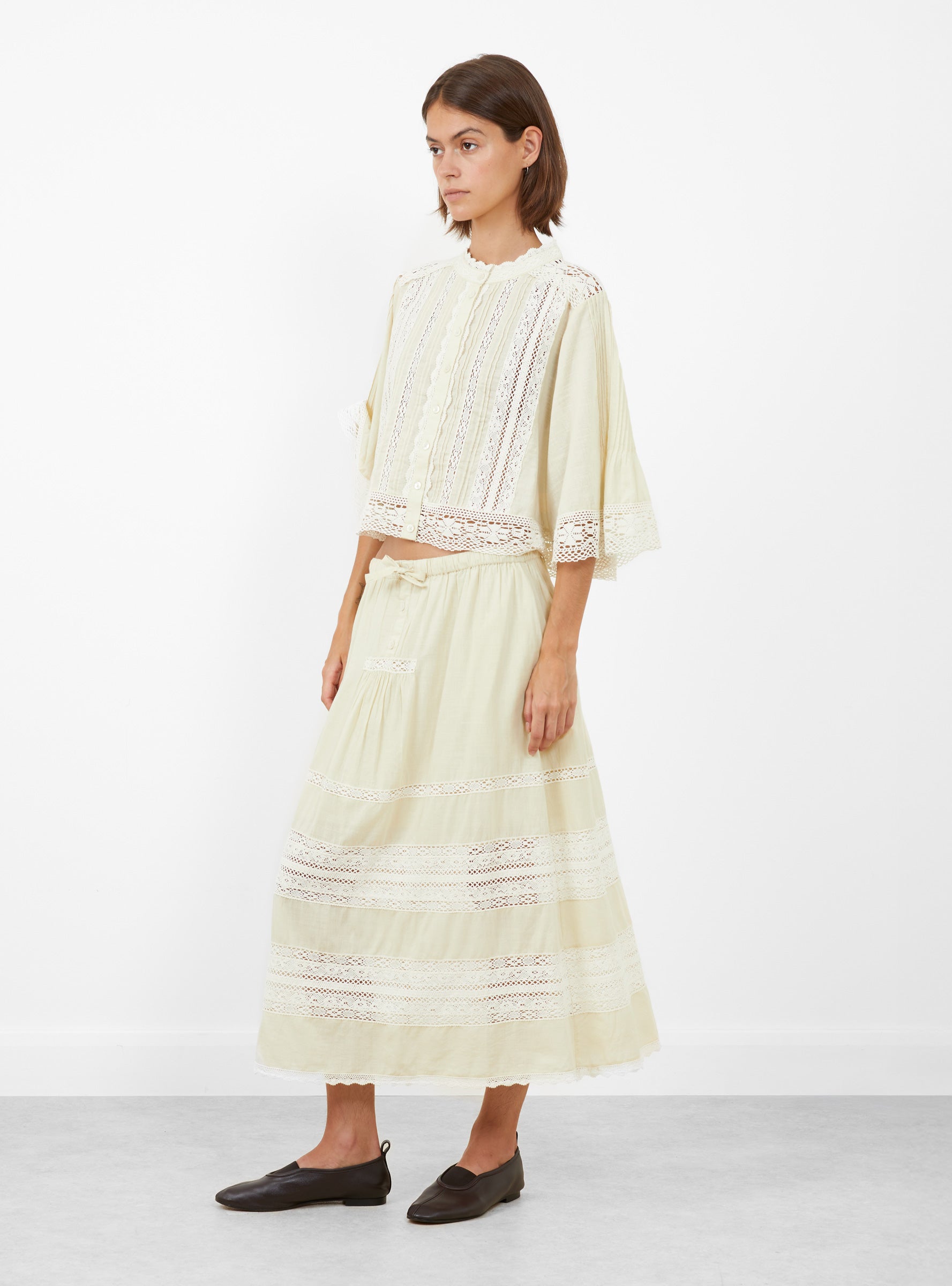 Pippa Solid Short Sleeve Top Cream Cream Sea (modle side) at Couverture & The Garbstore